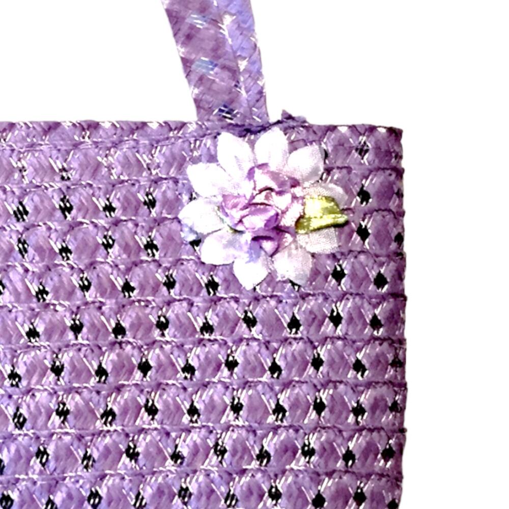 Girls Sun Hat And Purse Purple Woven Straw With Spring Flower Details Dress Up - Picture 5 of 7